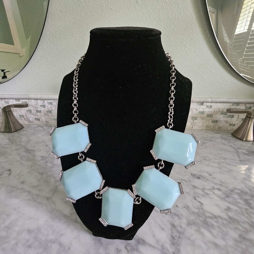 Nwot Banana Republic Blue glass Square Statement Necklace with Rhinestones - Picture 4 of 16